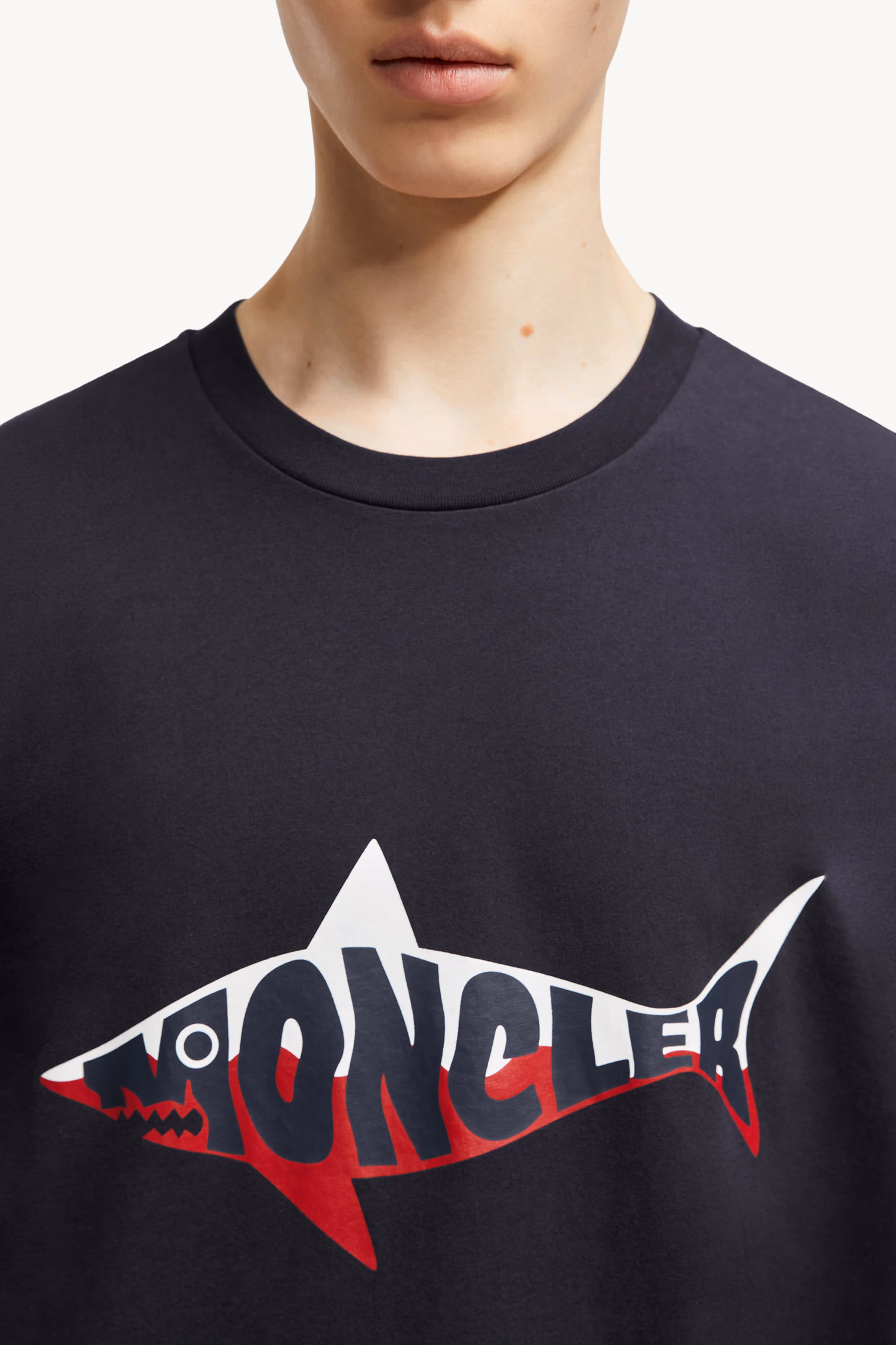Shark Logo Cotton T-Shirt Men Dark Blue Moncler 6
